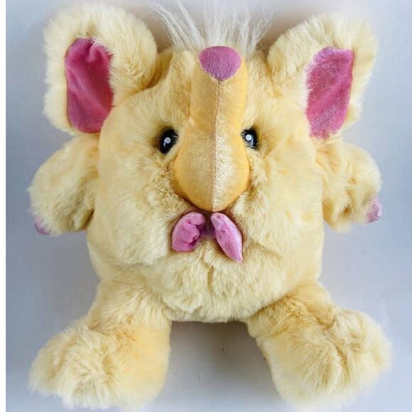 Rare Vintage TB Trading Co Yellow Elephant Trunk Pink Bow Creature Huggable 13" - Picture 1 of 12